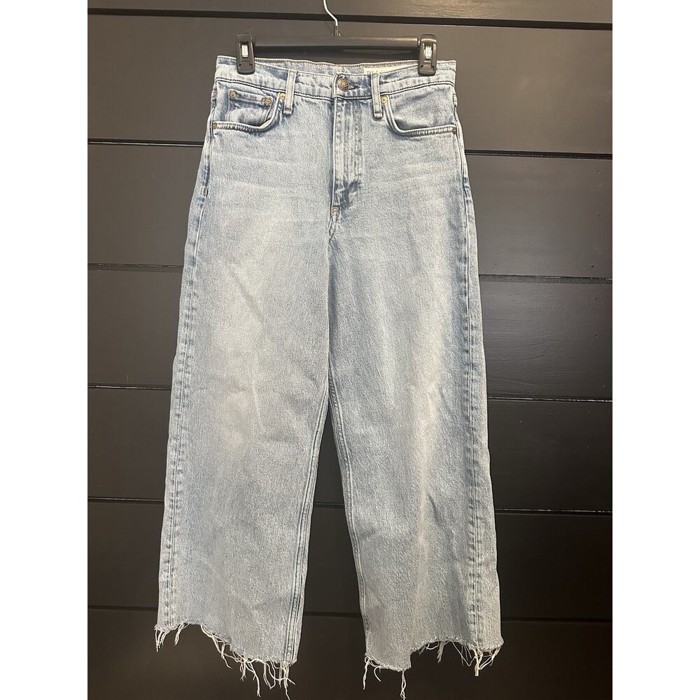 rag & bone Light Wash Wide Leg Frayed Hem Jeans